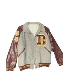 Mens Varsity Vth Jacket Gray Maroon Heathered D Trumpet Pockets M V Naugalite